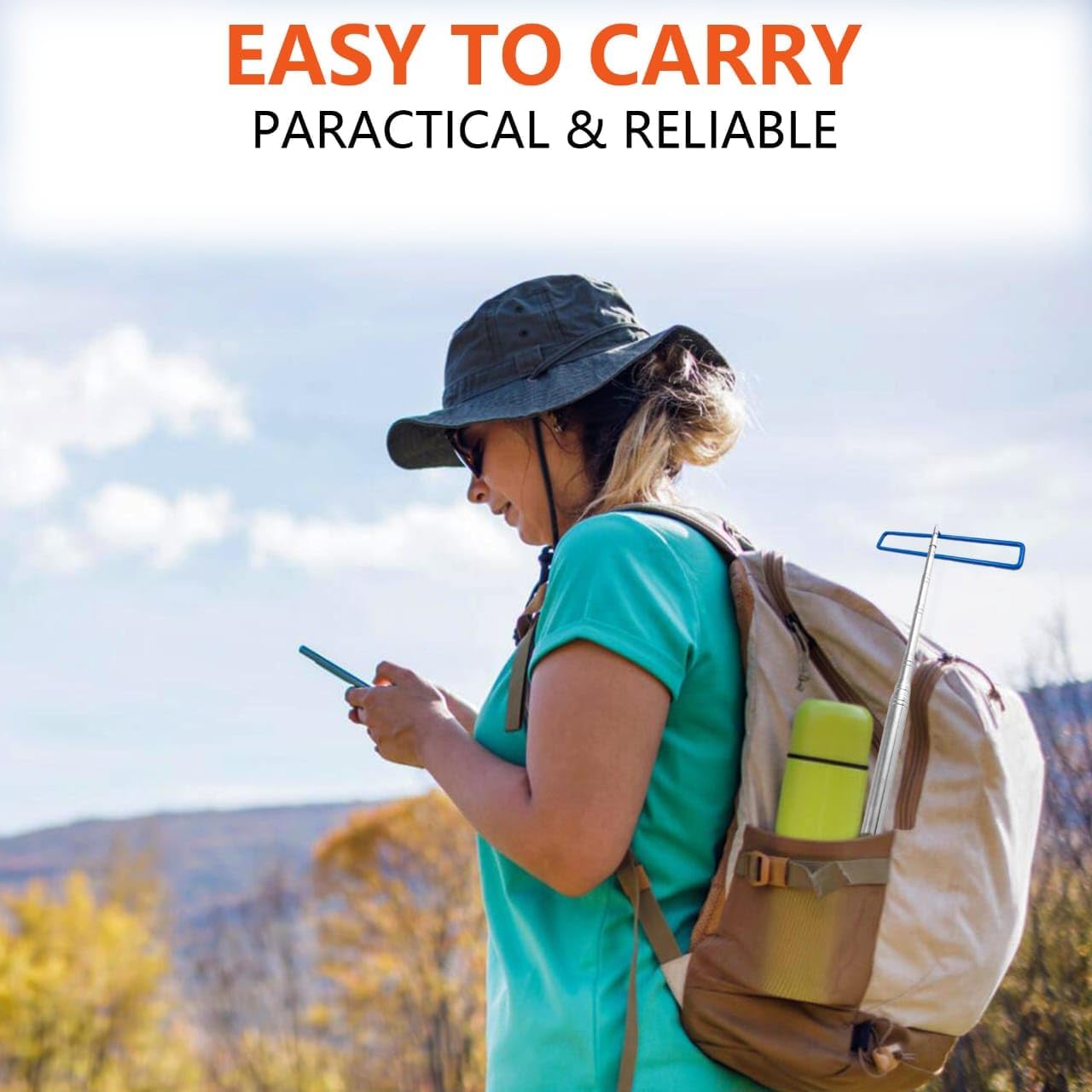 Disc Golf Retriever Pole – 16ft Telescopic with Hooks carried by a player on a hiking trip.
