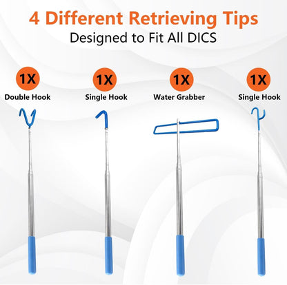 Disc Golf Retriever Pole – 16ft Telescopic with Hooks featuring 4 different retrieving tips for easy disc recovery.