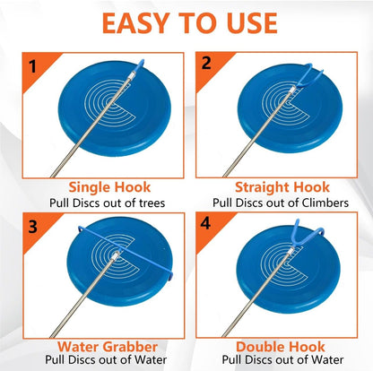 Disc Golf Retriever Pole – 16ft Telescopic with Hooks instructions for use with hooks to retrieve discs from various locations.